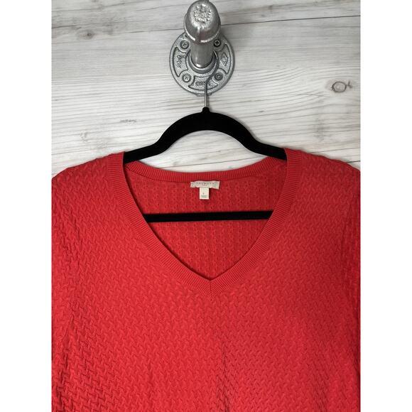 Talbots Sweater Womens Large Red Pullover V Neck 100% Cotton Solid Textured - Picture 2 of 8